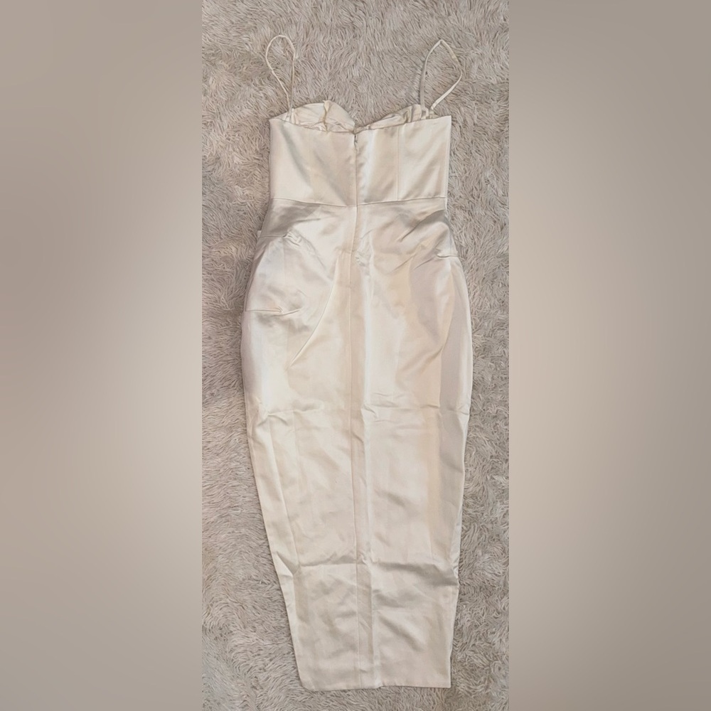 NWOT HOUSE OF CB Flora Ivory Satin Corset Side Slit Midi Dress sz L PLUS CUP - Picture 7 of 9